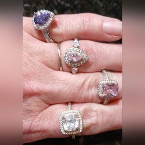 Elegant Pink and Silver Gemstone Ring Set All Size 7
